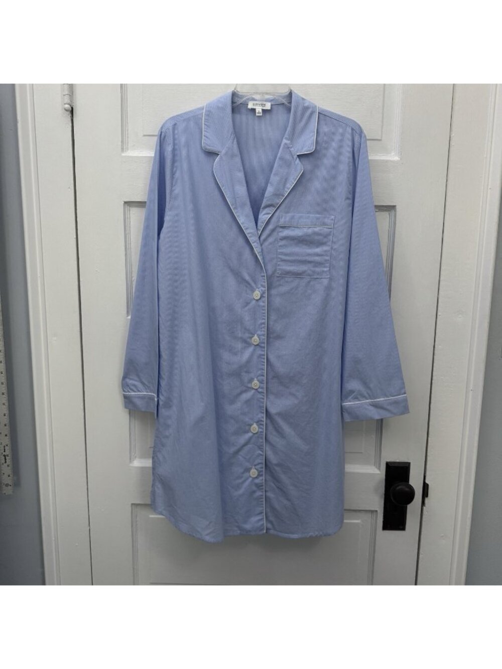 Haven Well Within Nightshirt Womens M Blue Stripe Cotton Button Front Pajama